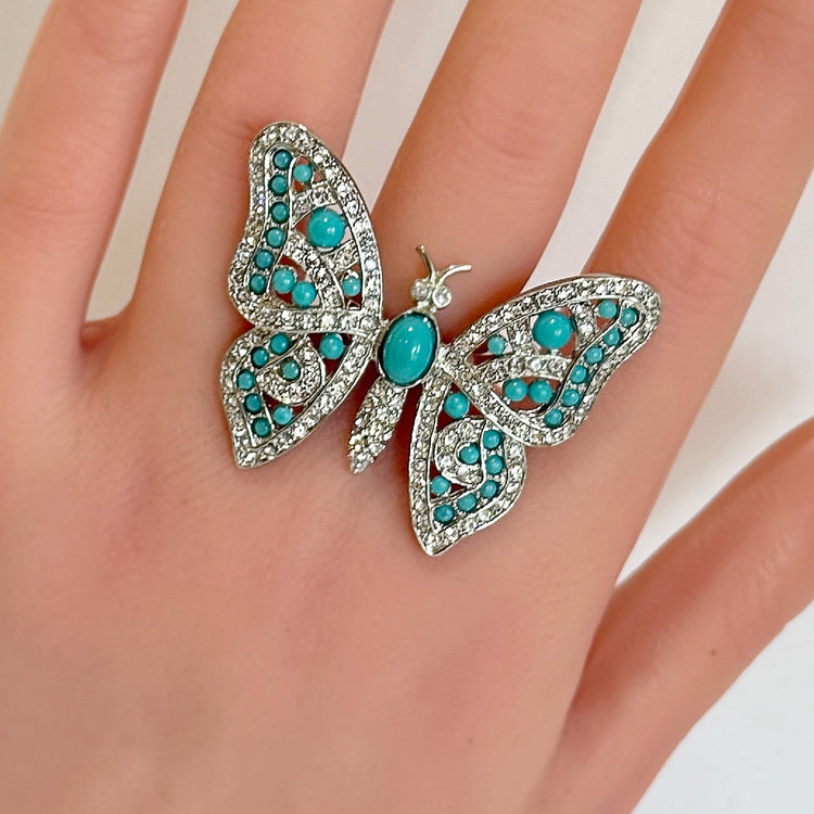 TURQUOISE PAVÉ BUTTERFLY RING
