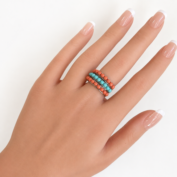 TURQUOISE & CORAL STACKABLE RINGS