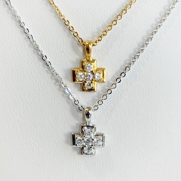 PETITE CROSS NECKLACE GOLD OR SILVER