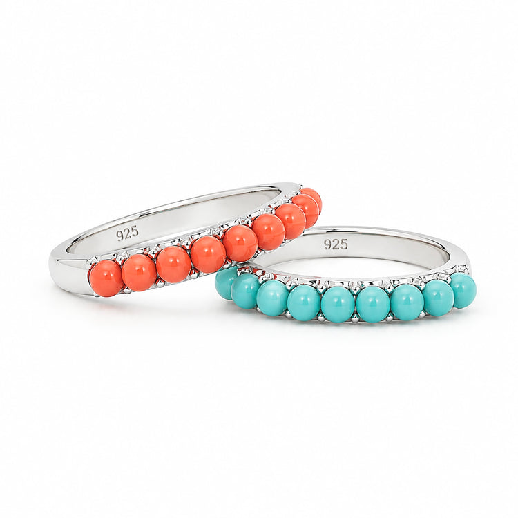 TURQUOISE & CORAL STACKABLE RINGS