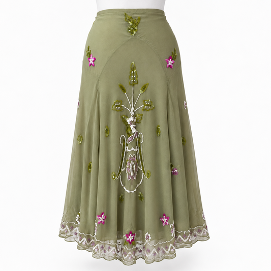 BEADED CHIFFON SKIRT SAGE