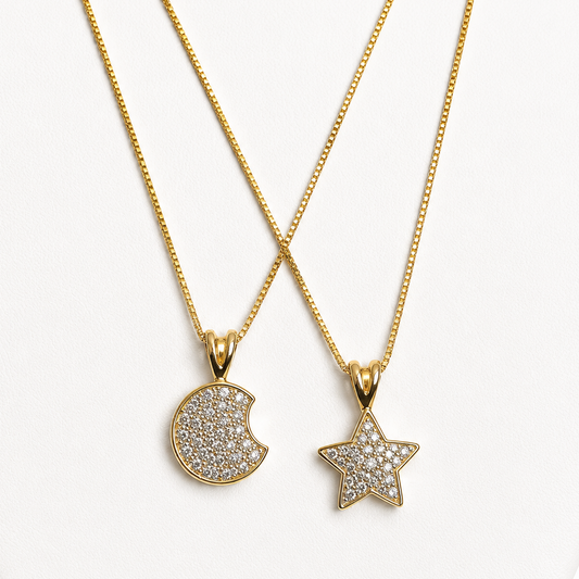 MOON AND STARS PENDANT NECKLACE