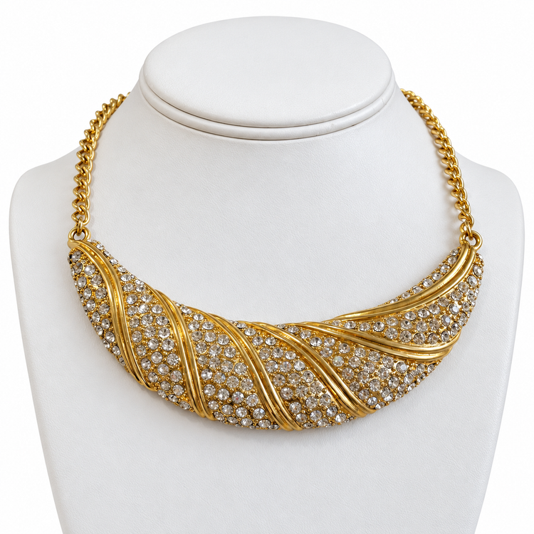 GLITTERING CROISSANT NECKLACE - GOLD
