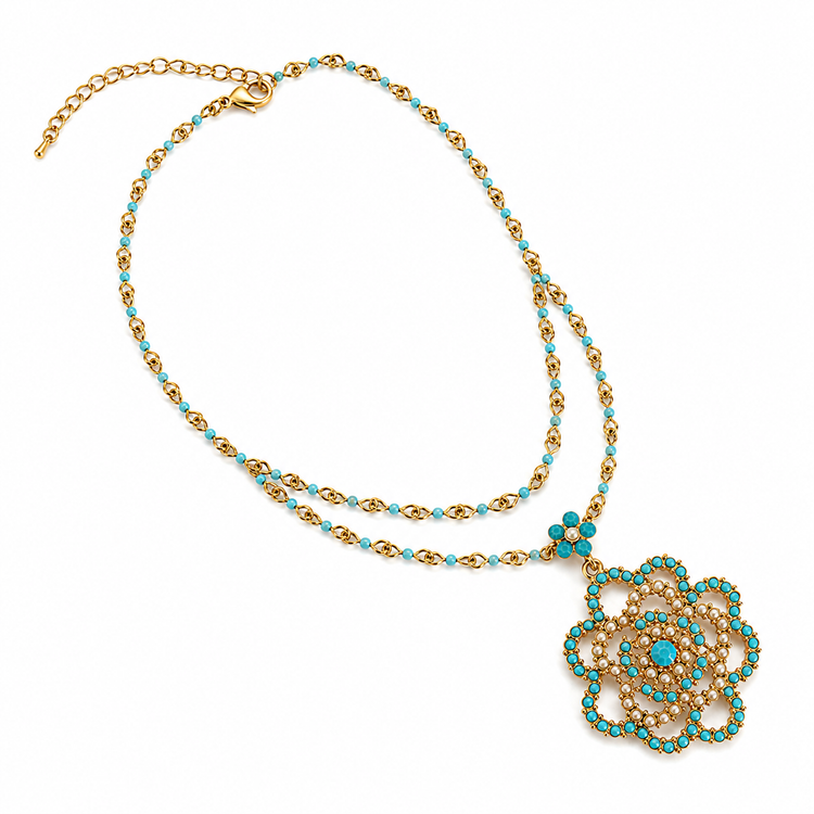 PEARLY TURQUOISE ROSE NECKLACE