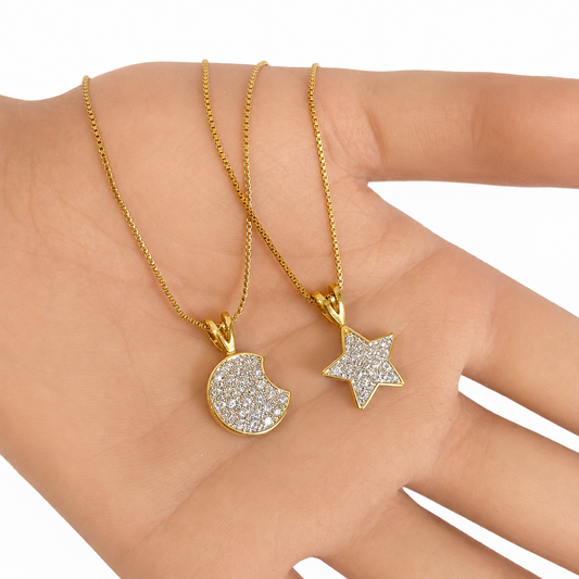 MOON AND STARS PENDANT NECKLACE