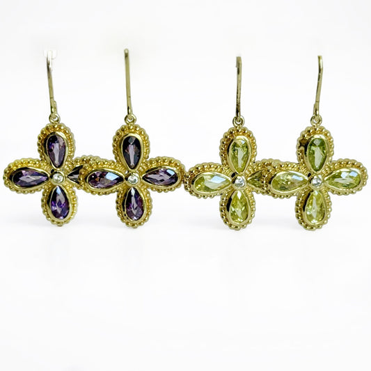 4 PETAL EARRINGS AMETHYST OR PERIDOT