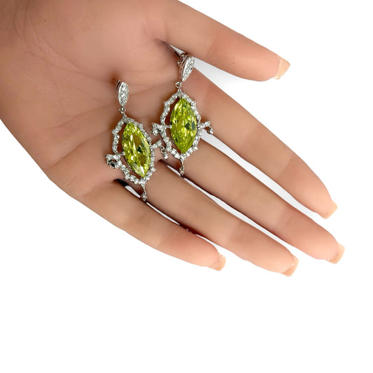 PERIDOT MARQUISE HALO EARRINGS