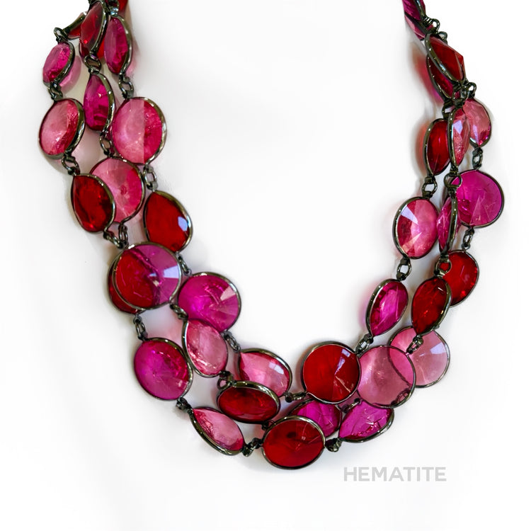 RASPBERRY MELANGE 52 INCH NECKLACE GOLD OR HEMATITE
