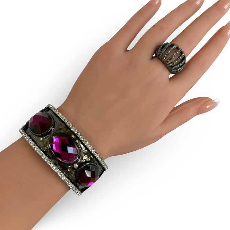 HEMATITE FUSCHIA PAVE CUFF
