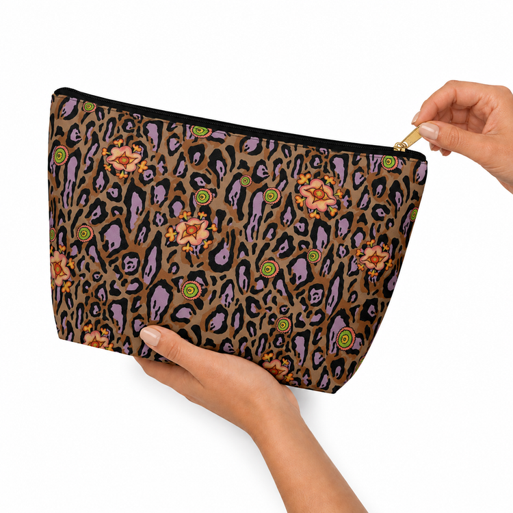 LARGE ZIPPERED POUCH LEOPARD LOTUS BLOSSOM