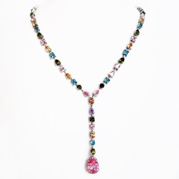 MULTICOLORED LARIAT DROP NECKLACE