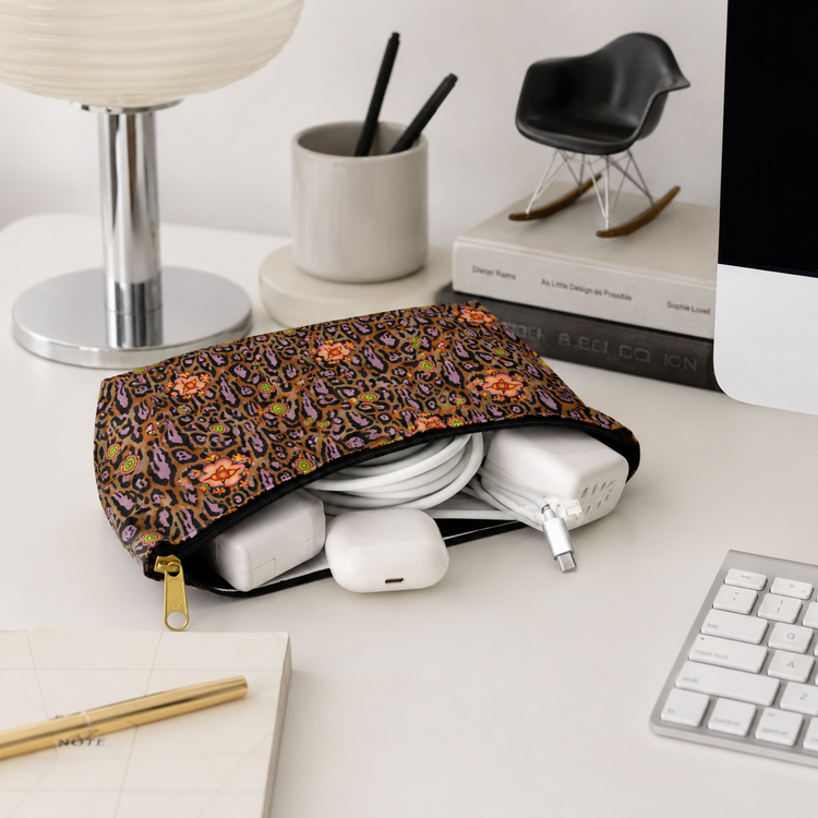 LARGE ZIPPERED POUCH LEOPARD LOTUS BLOSSOM