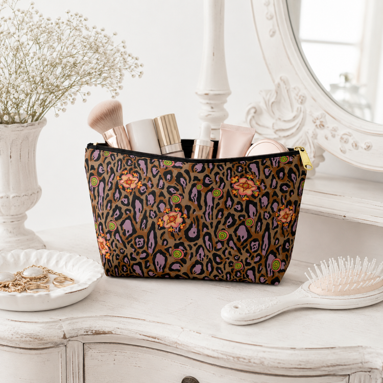 LARGE ZIPPERED POUCH LEOPARD LOTUS BLOSSOM