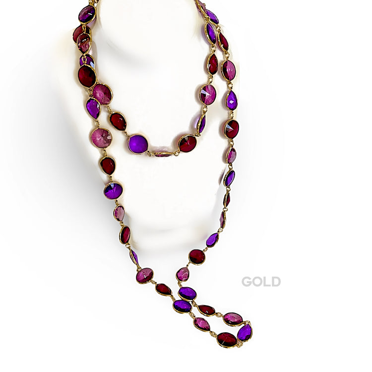RASPBERRY MELANGE 52 INCH NECKLACE GOLD OR HEMATITE