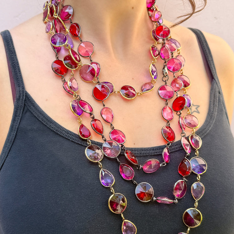 RASPBERRY MELANGE 52 INCH NECKLACE GOLD OR HEMATITE