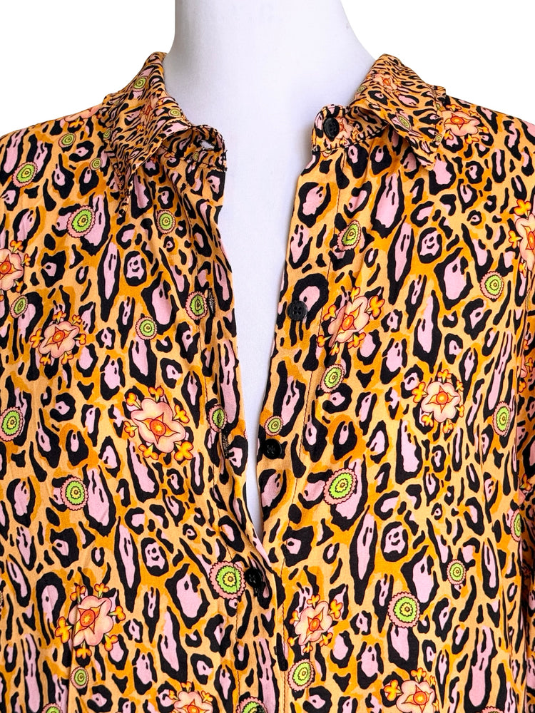 APRICOT LEOPARD LOTUS BLOSSOM SHIRT-DRESS