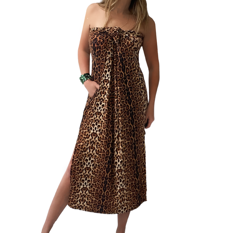 LEOPARD T SHIRT DRESS WITH POCKETS