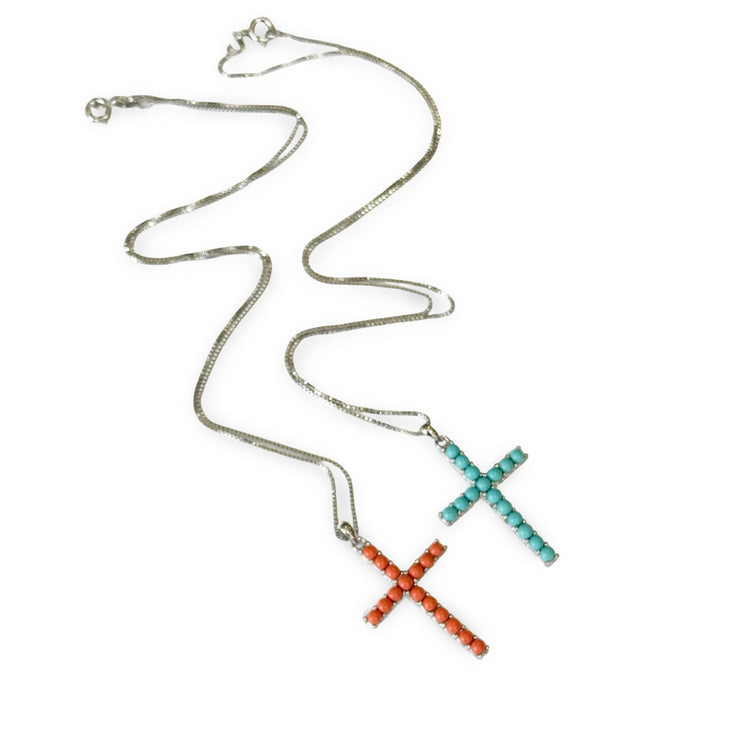 CROSS NECKLACE TURQUOISE OR CORAL