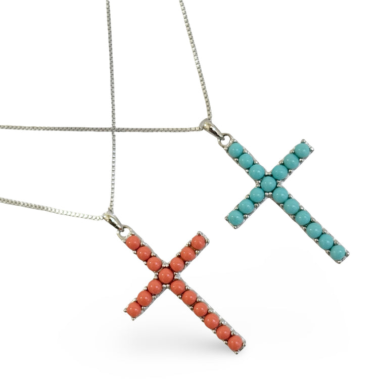 CROSS NECKLACE TURQUOISE OR CORAL
