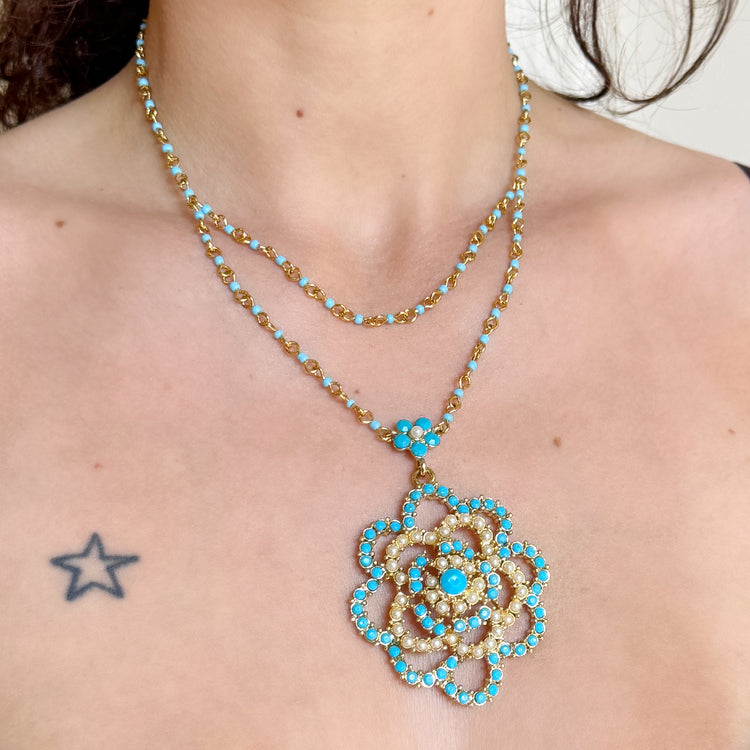 PEARLY TURQUOISE ROSE NECKLACE