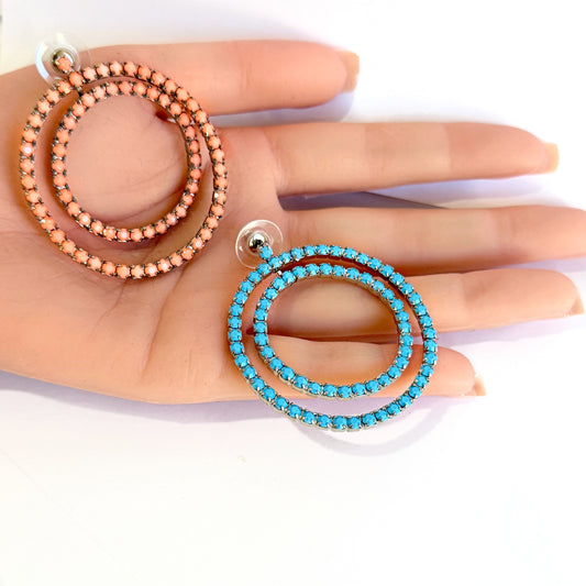DOUBLE HOOP EARRINGS TURQUOISE OR CORAL