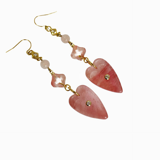 WATERMELON QUARTZ HEART DROP EARRINGS