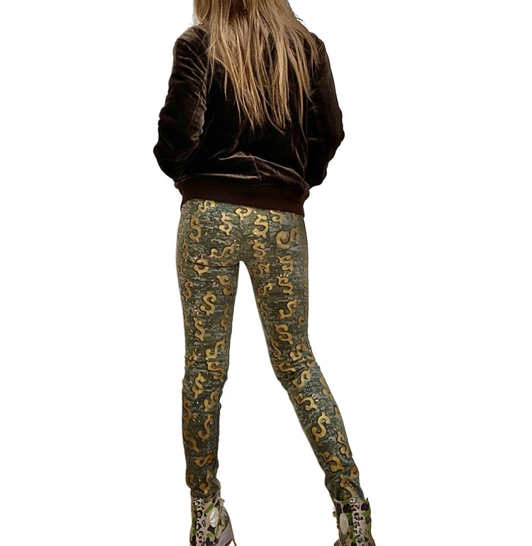 LESLIE HAMEL CAMO CASH MONEY JEANS WITH AUSTRIAN CRYSTALS BY COMMISSION ONLY