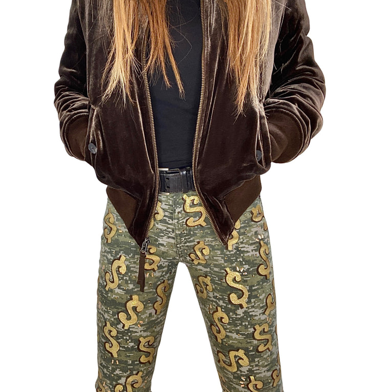 LESLIE HAMEL CAMO CASH MONEY JEANS WITH AUSTRIAN CRYSTALS BY COMMISSION ONLY