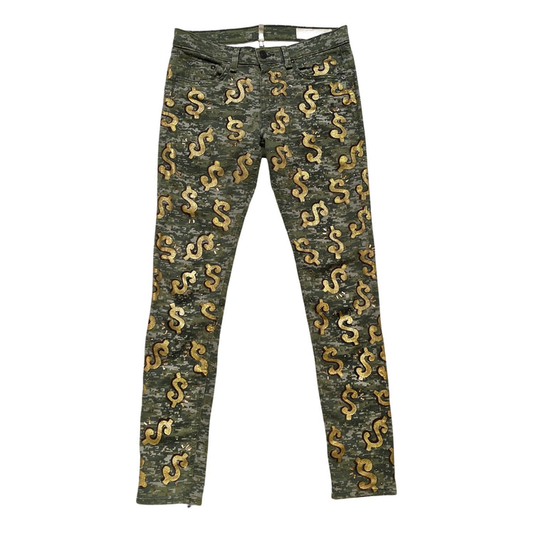 LESLIE HAMEL CAMO CASH MONEY JEANS WITH AUSTRIAN CRYSTALS BY COMMISSION ONLY