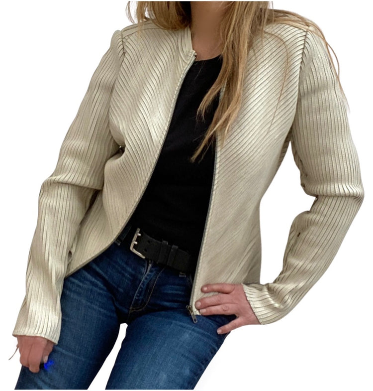 IVORY STRETCH LEATHER LAMBSKIN JACKET FULL ZIP