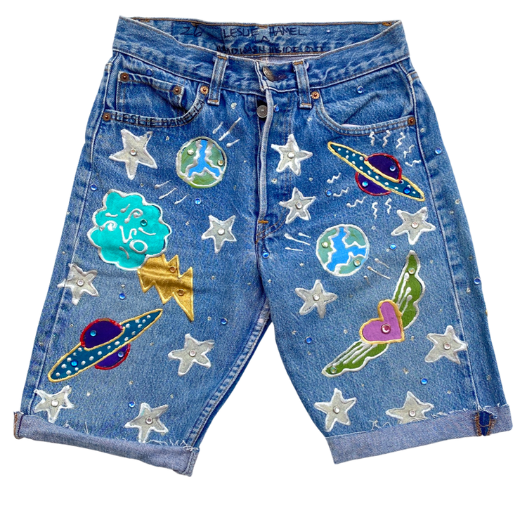 LESLIE HAMEL OUTER SPACE CRYSTAL STUDDED SHORTS