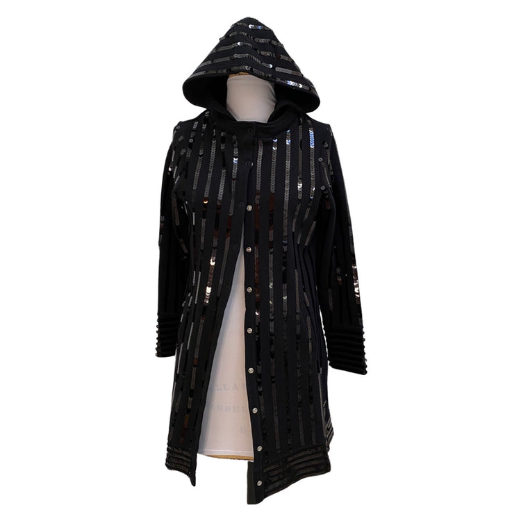 COZY SEQUIN SWEATSHIRT DUSTER WITH REMOVABLE HOOD