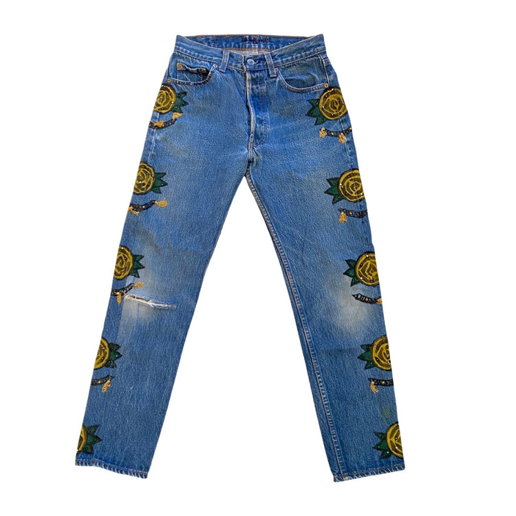 THE RARE YELLOW ROSE JEANS WITH CRYSTALS AND TASSELS