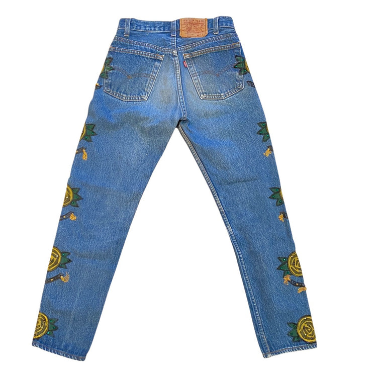 THE RARE YELLOW ROSE JEANS WITH CRYSTALS AND TASSELS