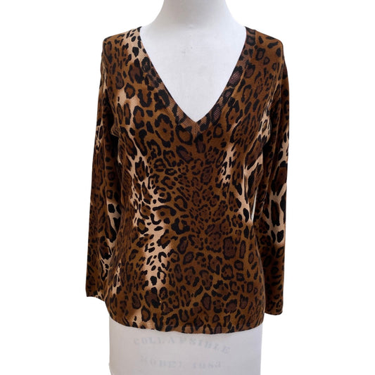 DEEP V NECK ANIMAL PRINT SWEATER