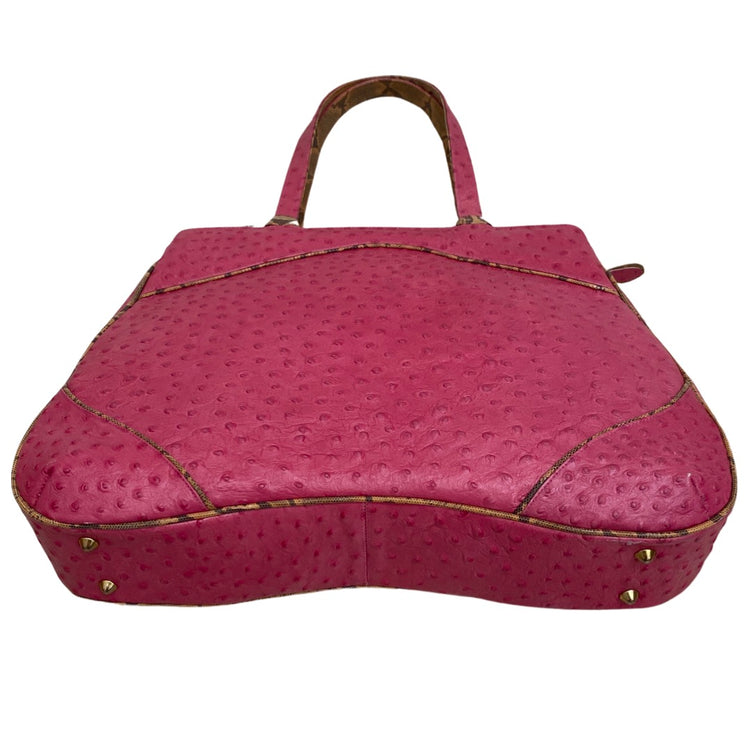 PINK OSTRICH TOTE WITH SNAKESKIN TRIM