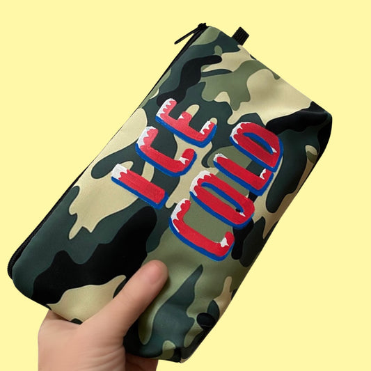 ICE COLD HAND PAINTED CAMOUFLAGE ZIPPER CASE