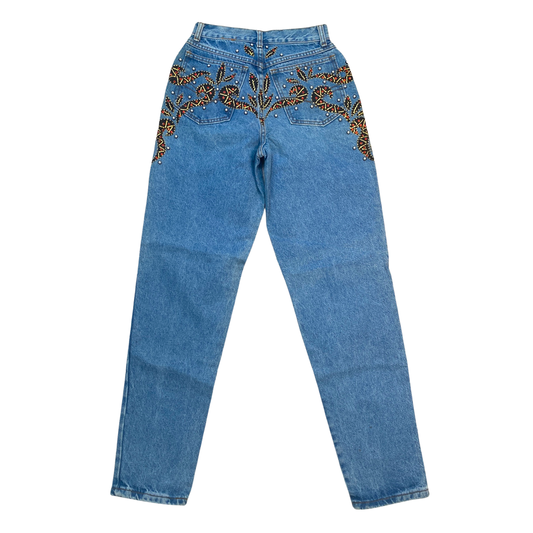 CRYSTAL AND PEARL HIGH WAISTED JEANS