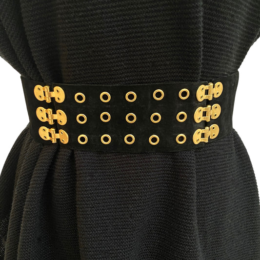 BLACK SUEDE SEXY BELT WITH GOLD DETAIL