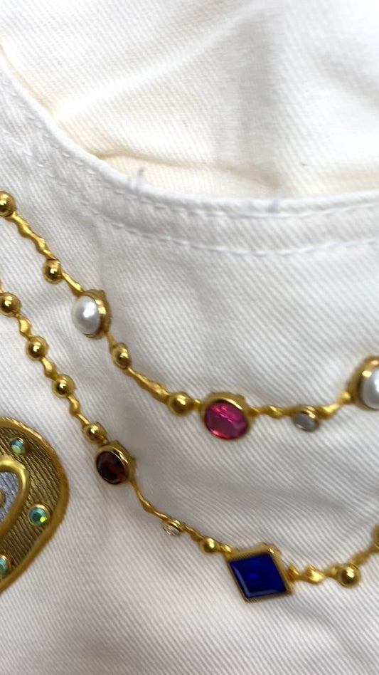 WHITE CHANEL POCKET WATCH JEANS