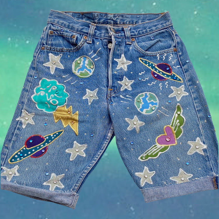 LESLIE HAMEL OUTER SPACE CRYSTAL STUDDED SHORTS